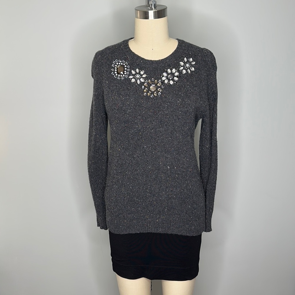 J Crew Jeweled Front Crewneck Lambs Wool Sweater - size XS